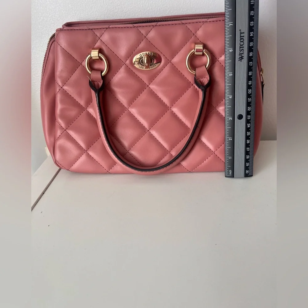 G by Guess Quilted Rose Pink Satchel with Gold Hardware